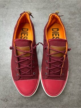 Diesel Marcy W Canvas Sneakers Burgundy Orange Lace-Up Shoes Size 9.5|EU 43